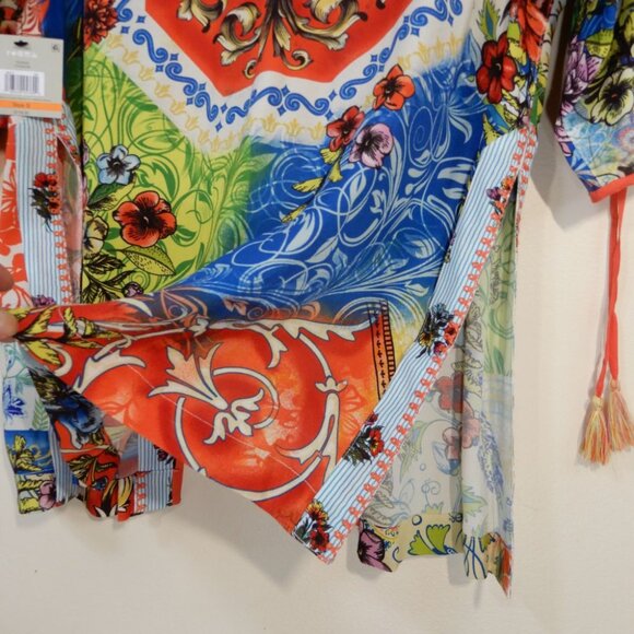John Mark Embroidered Print KIMONO Jacket Size S Multi Tassel Sleeve NWT $119 - Picture 4 of 10